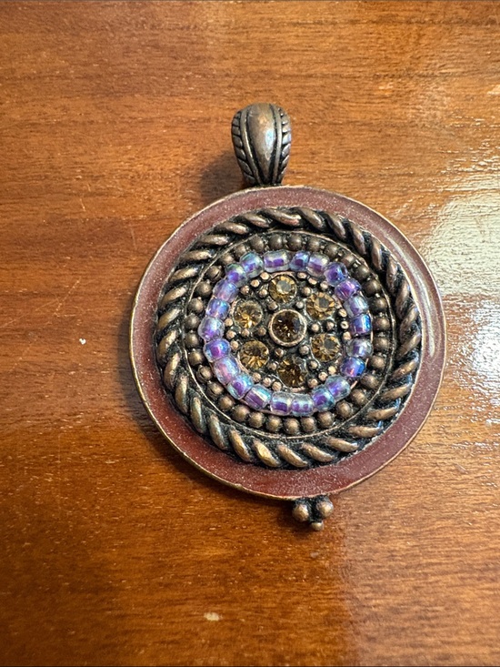 Cookie Lee Jewelry - Cookie Lee Bronze-Tone Necklace Pendant with Purple and Amber Accents